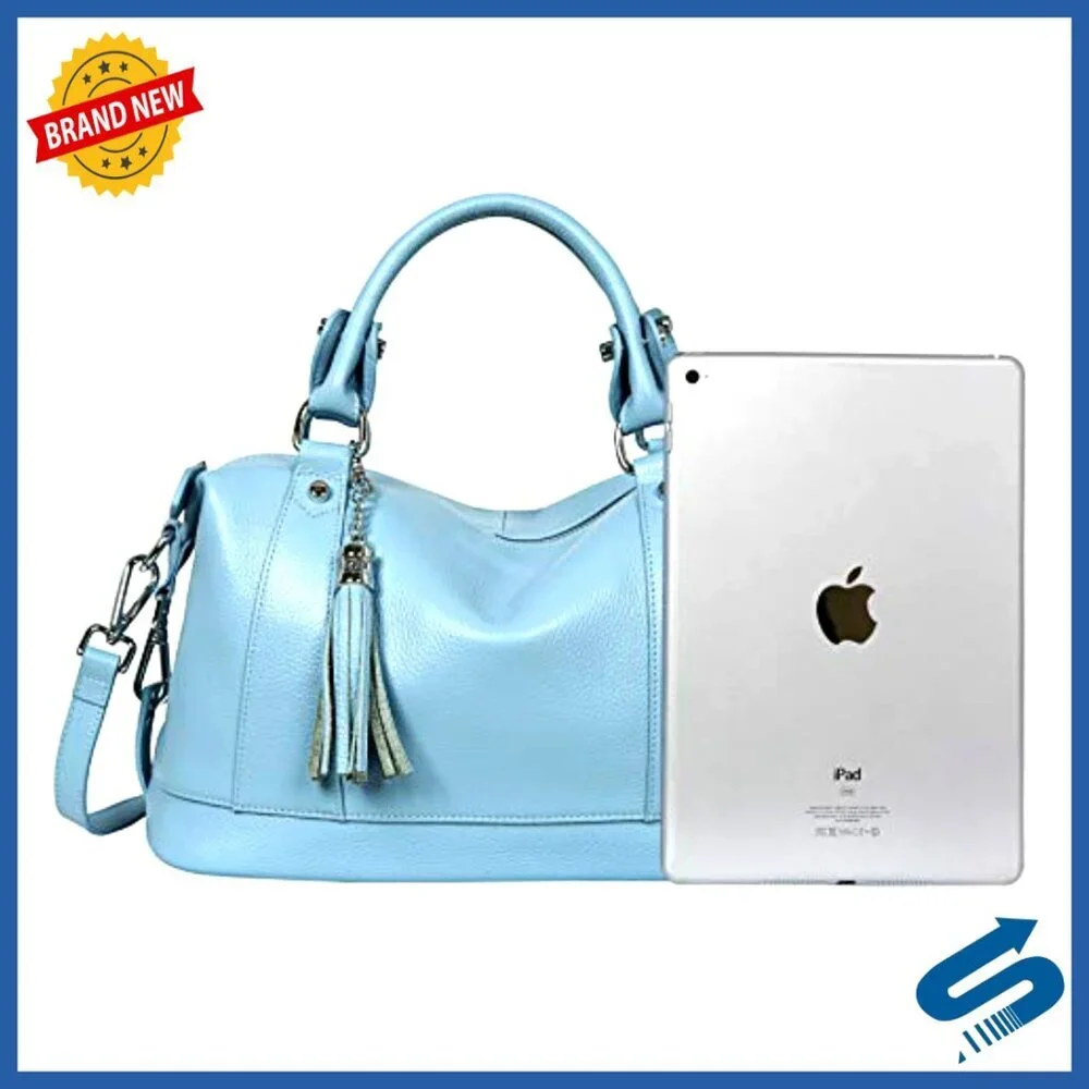 Genuine Leather Satchel Tote Crossbody Bag with Adjustable Strap
